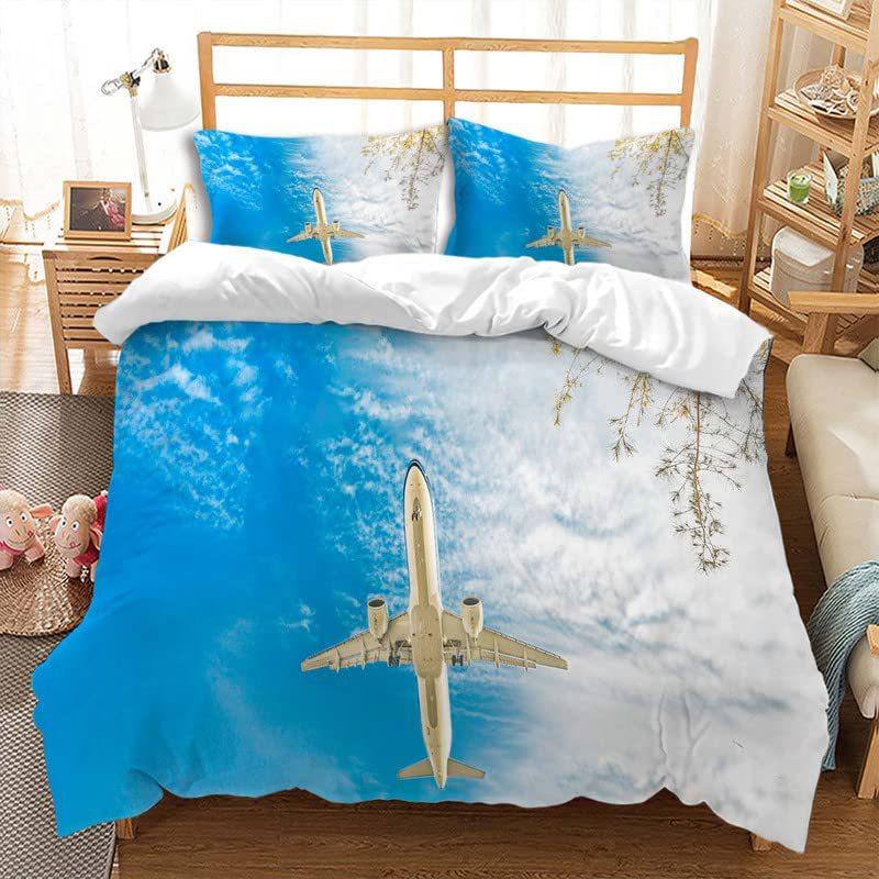 Aircraft Three-Piece Quilt Cover 3D Digital Printing Bedding Set Four Seasons Bed Cover