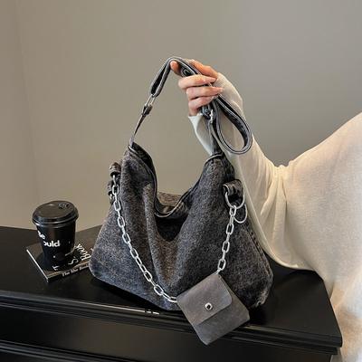 Large Capacity Chain Denim Shoulder Bag Women's New High-end Sense Child and Mother Messenger Bag Casual Versatile Student Tote Bag