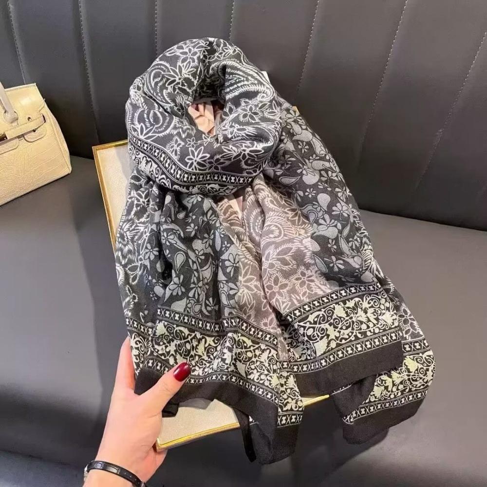 180X85Cm Retro Cashew Flower Scarf Women'S All-Season Cotton And Linen Feel Large Scarf Warm Sun Protection Neck Shawl Hijab