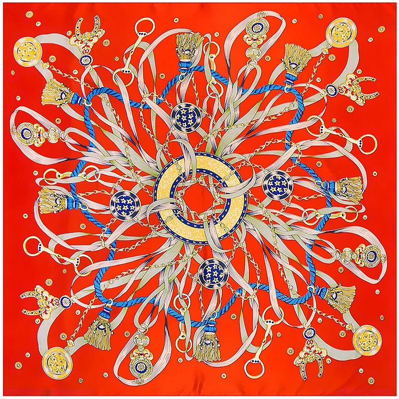 130*130cm  Twill Silk Scarf Women Luxury Chain Print Beach Shawl Square Bandana Kerchief Femme Fourlard Echarpes Stoles