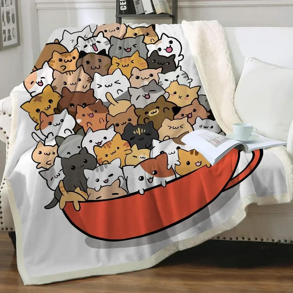 Grey and White Cats Blanket Plush Sherpa Flannel Throw Blankets for Couch Sofa Super Soft Blanket Bedroom TV Throw Blanket Full