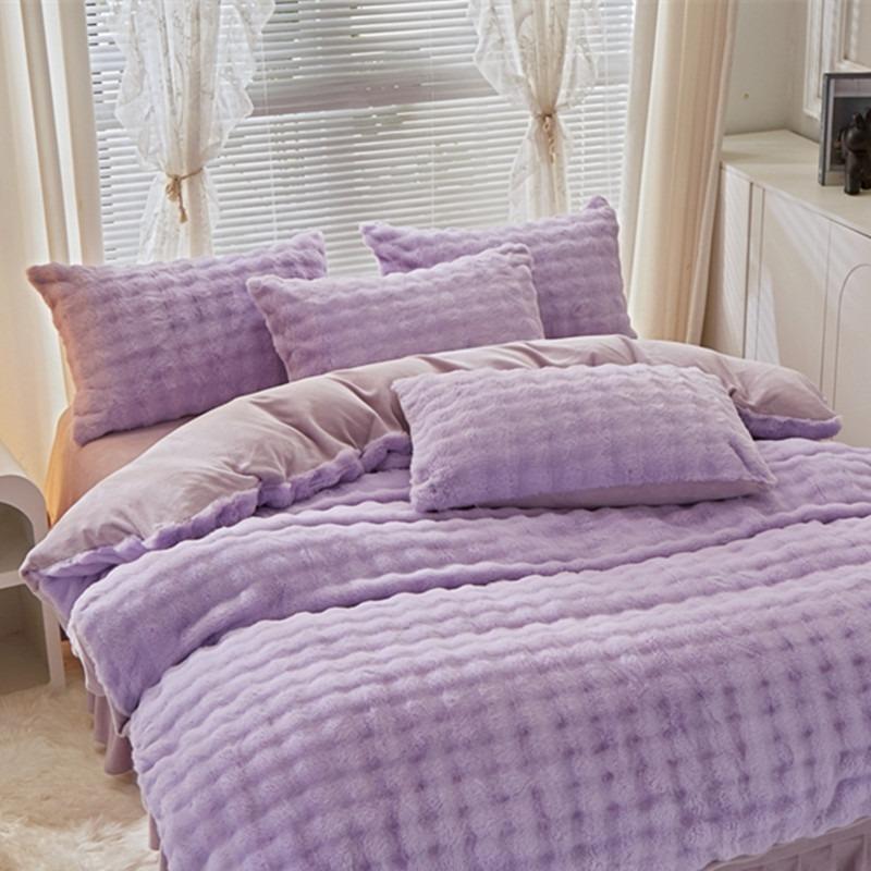 Light Luxury Rabbit Fleece Thickened Milk Fleece Four-Piece Set, Bed Sheet Quilt Cover Three-Piece Set, Bedding, Bed Hat Model