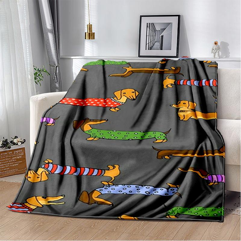 Dachshund Blanket Cute Black and Red Paws Printed Soft Flannel Blanket Warm Cozy Blanket for Teens Adults Kids
