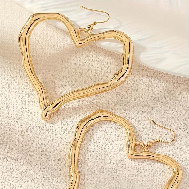 Exaggerated Metal Big Love Heart Pendant Earrings Necklace for Women Gothic Black Rope Knotted Bowknot Adjustable Chain Jewelry