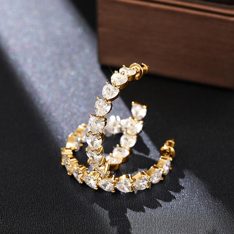 Huitan Noble Hoop Earrings with Heart Cubic Zirconia Female Brilliant Promise Circle Rings Ear Accessories Fashion Party Jewelry