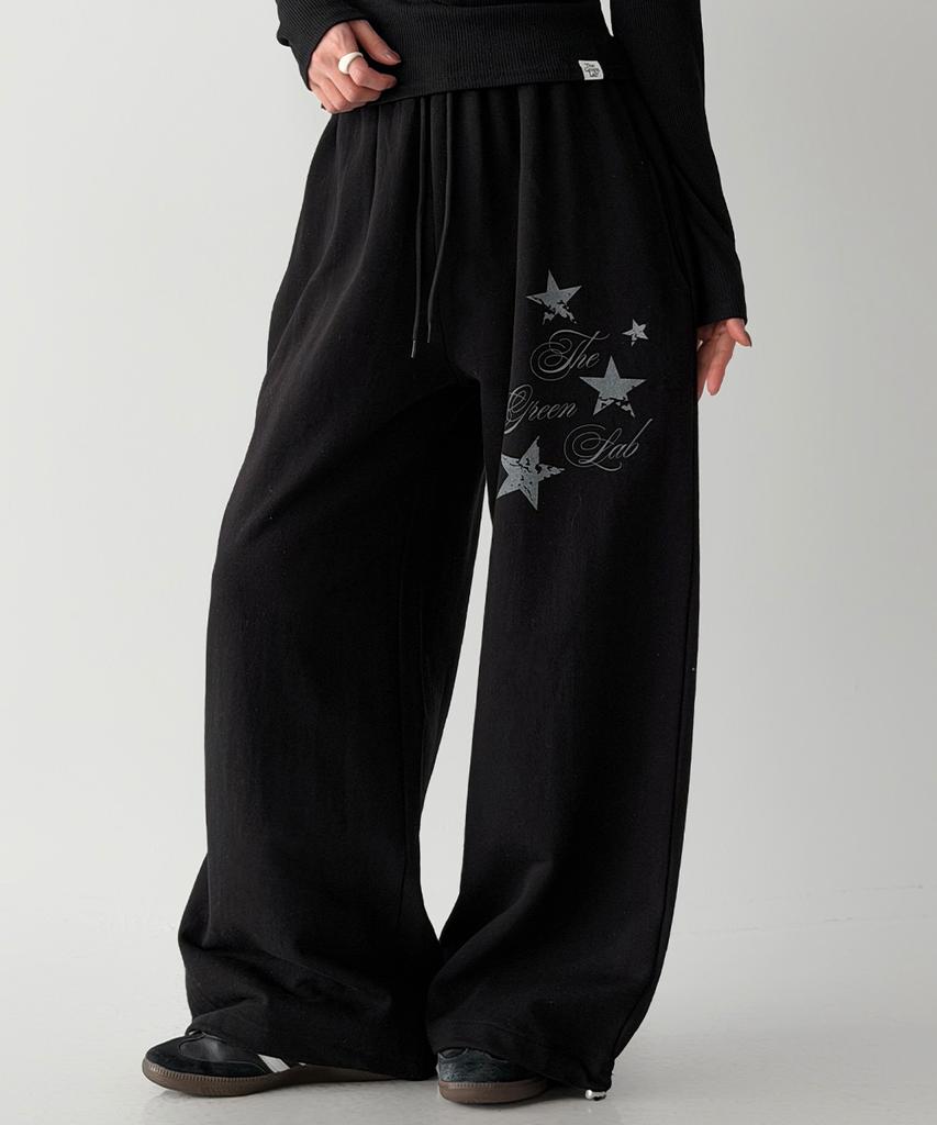 THE GREEN LAB Star Patch Terry Pants [Black]