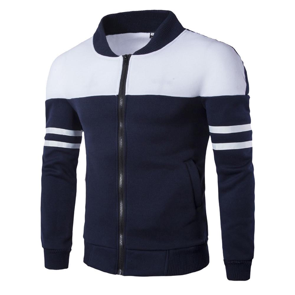 Fashion Men s Winter Zipper Sportswear Patchwork Jacket Long Sleeve Coat M
