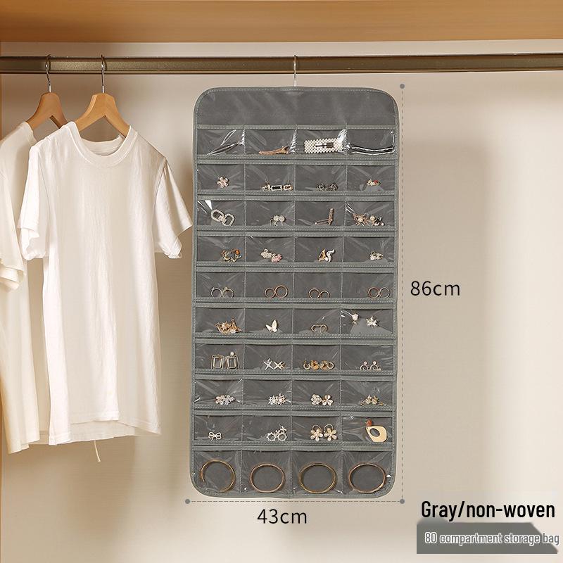 Dual-sided Non-woven Jewelry Organizer: 80-compartment Wall-mounted Bag for Earrings & Necklaces