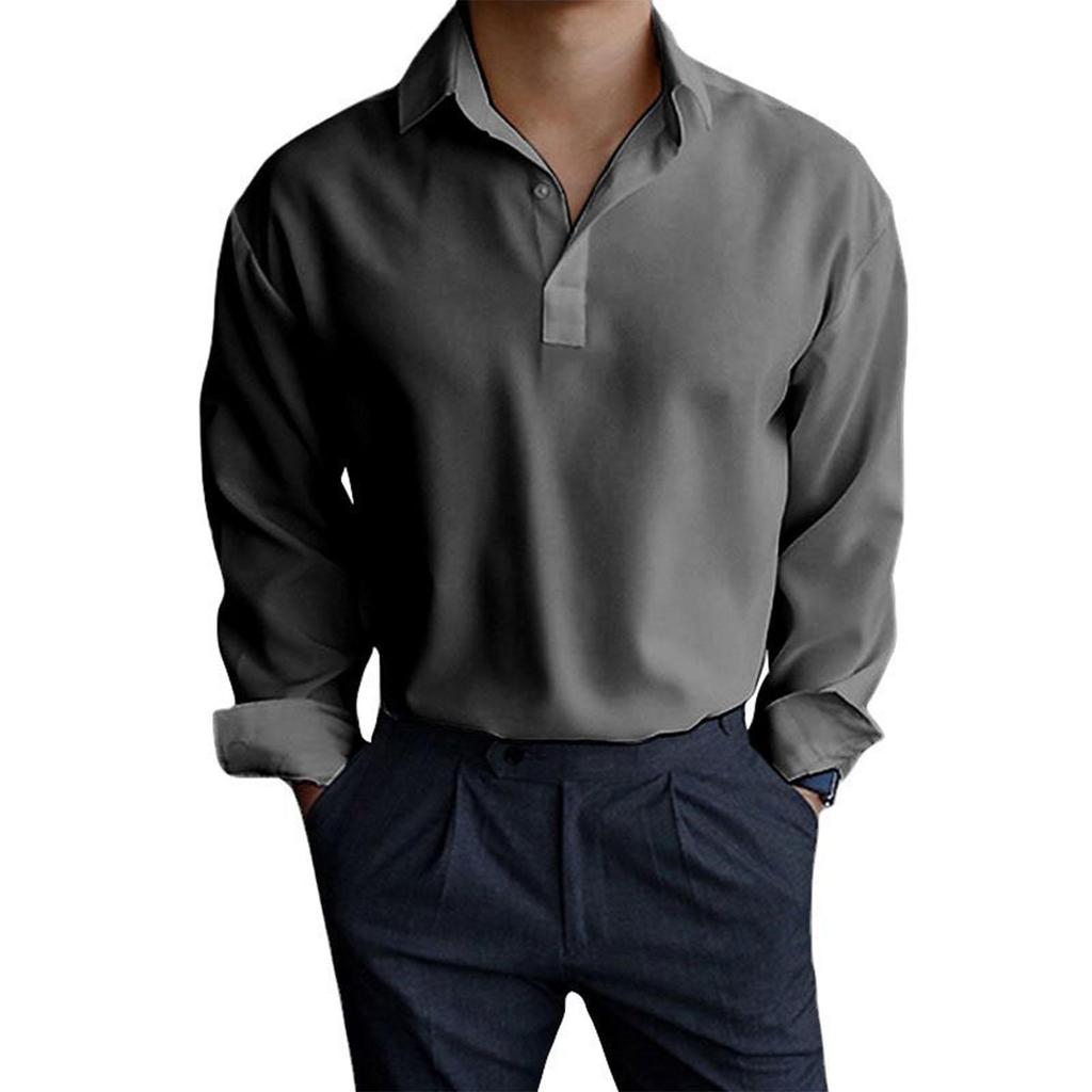 Men's   Long   Sleeves  Pullover  Business  Flip   Collar  Shirt