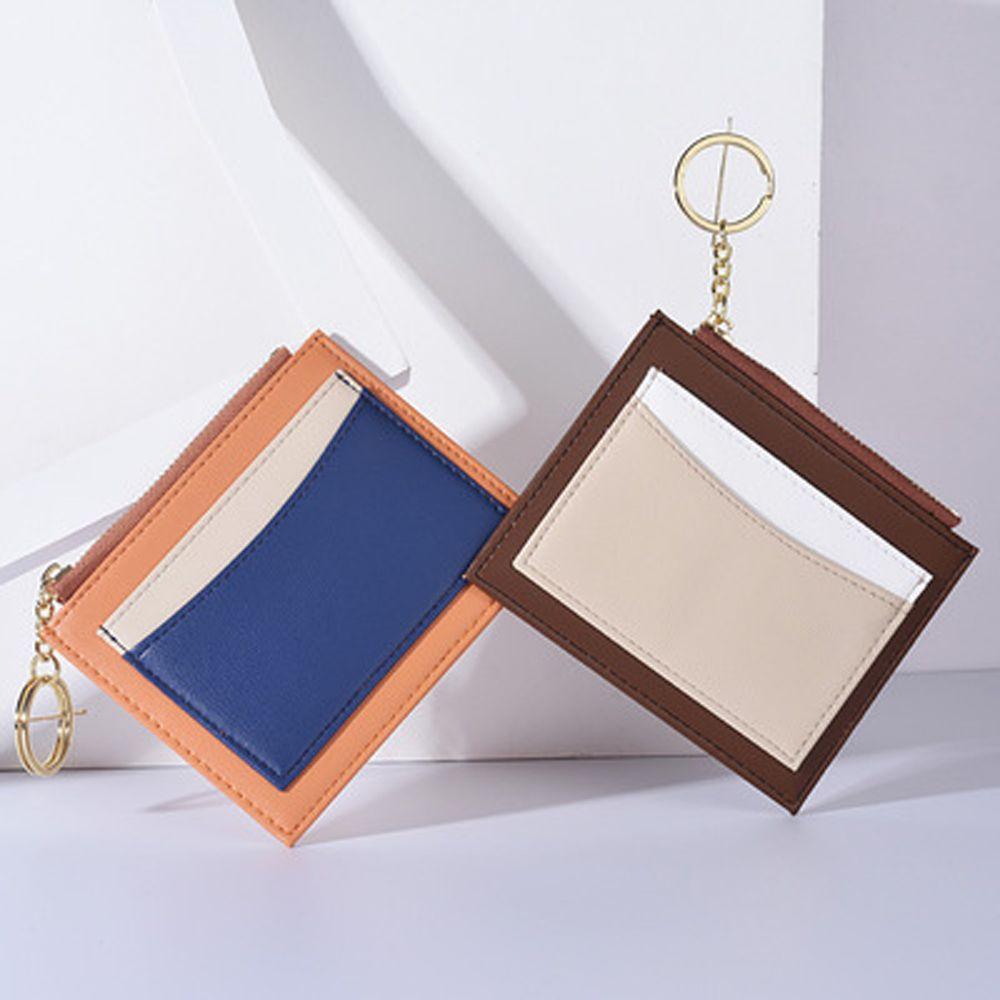 

Women Stitching Color Multi-card Zipper Bank Card Short Wallet Card Holder Key Chain Coin Purse