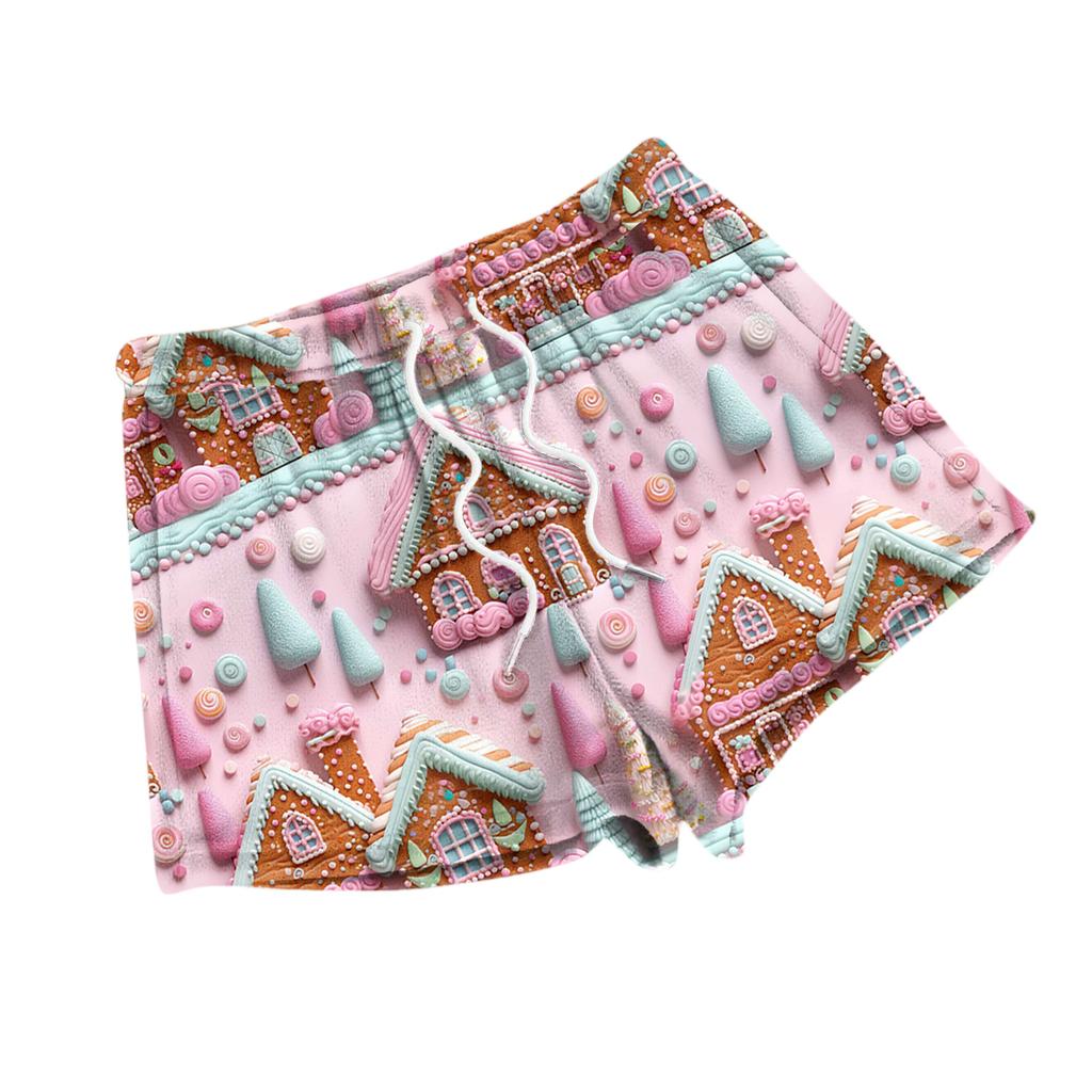 Women's Fashionable Loose-Fit Pajama Shorts With Fleece Christmas Print Casual Pants