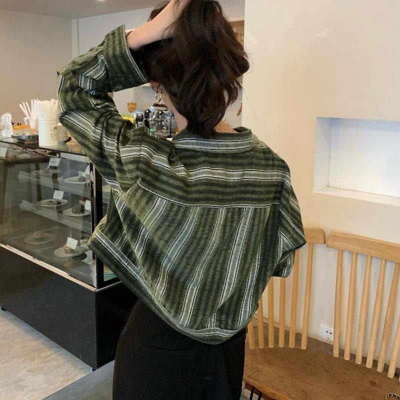 Früher Herbst Slim Lässig Gestreiftes Kurzhemd Herbst Damen Kurze Jacke Schicke Nischen-Tops