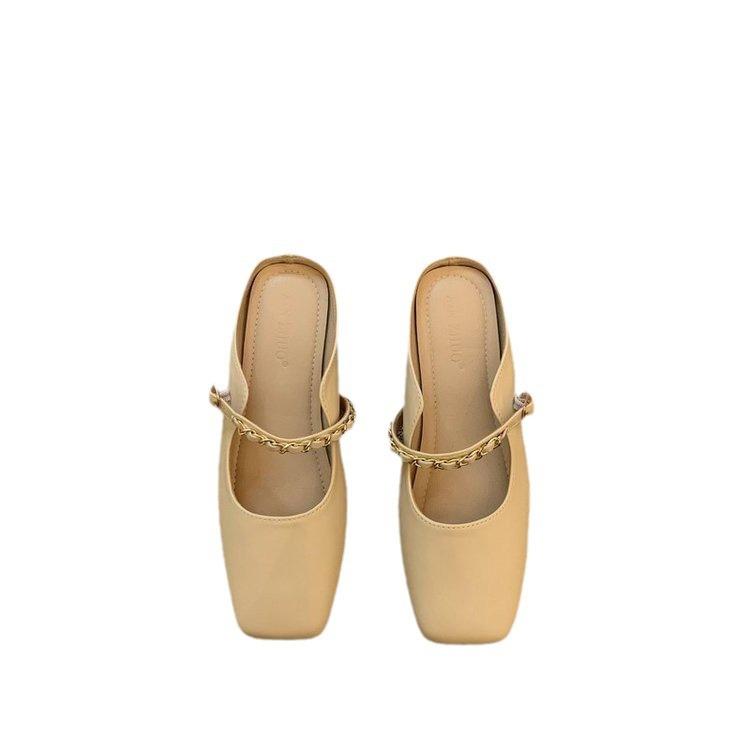 One foot and a half slippers women's 2025 spring new Korean version fashion chain flat bottom outer wear bag head sandals bag head shoes