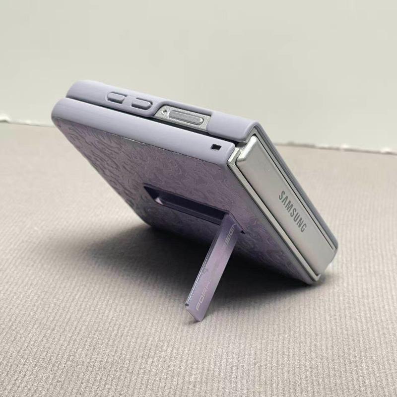 For Samsung Galaxy Z Flip 7 Case Fashion Flower Print Texture PU Leather With Bracket Phone Cover Non-Slip Dustproof Bumper