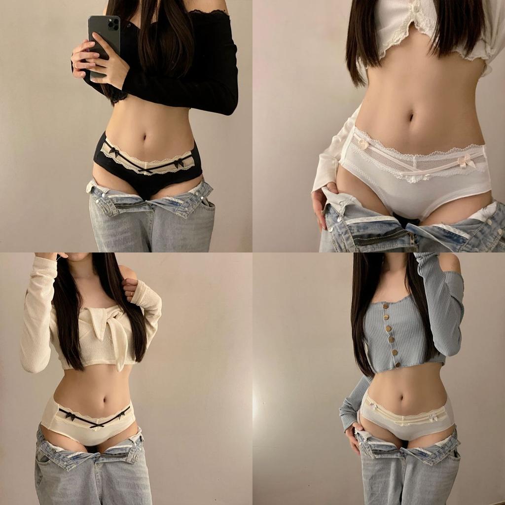 4PCS Women's Sexy Lace Mid-Rise Comfortable Sweet Briefs Triangle Shorts