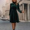 Damen Herbst Winter Mode Stehkragen Einfarbig Samt Langarm Kleid