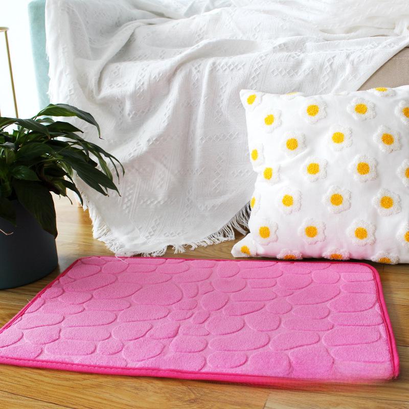 Coral Fleece Cobblestone Embossed Bath Mats - Absorbent, Simple Solid Color Door Mats