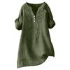 Women’s Casual Loose Fit Blouse with Floral Embroidery Three Quarter Sleeve Button Front V Neck Tunic Top