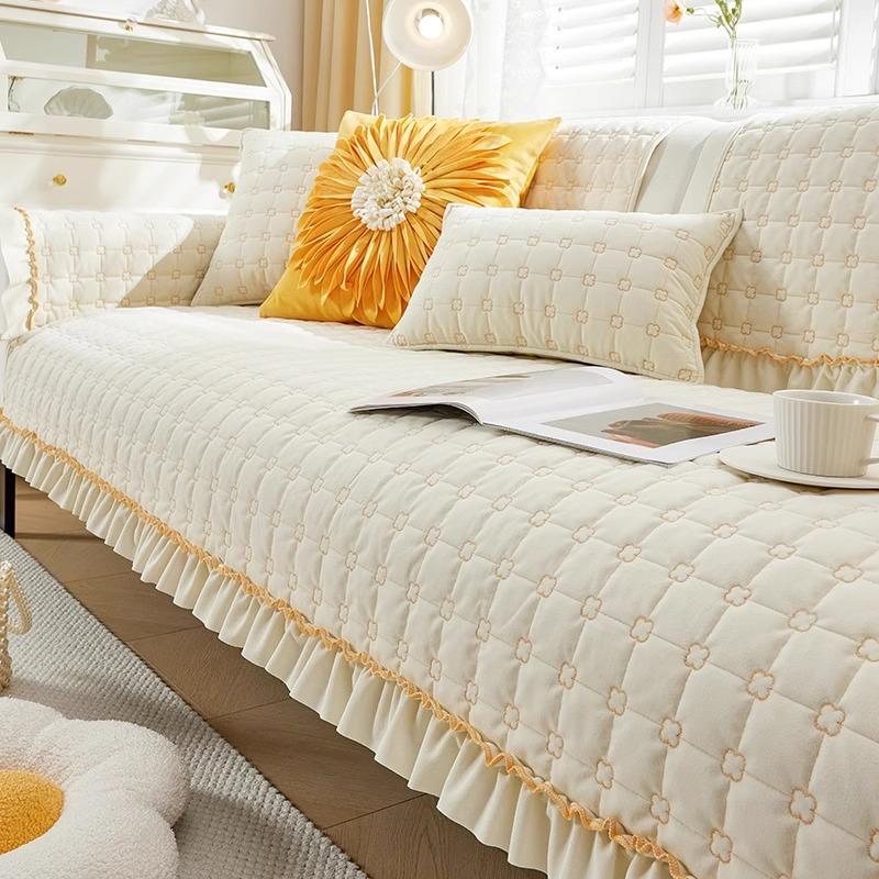 French Cream Style Sofa Cushion Four Seasons Universal Straight Row Plush Sofa Cover Cushion Anti-Slip Cover Cloth Winter