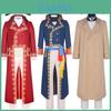 Napoleon-Cosplay-Kostüm 2023: Retro-Mittelalter-Hof-Vintage-Polyester-Roter Mantel mit Hut für Halloween