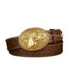Western Cowboy Gold Lace Accent 3D Buckle Retro PU Leather Belt