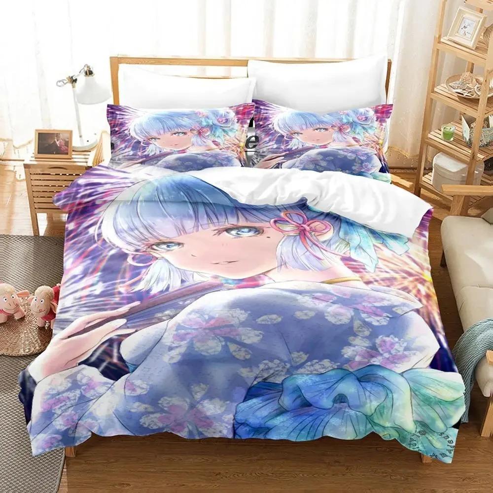 Game Genshin Impact Kamisato Ayaka Bedding Set Duvet Cover Bed Set Quilt Cover Pillowcase Comforter King Queen Size