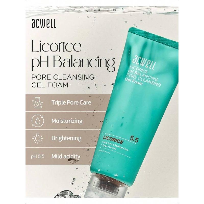 Acwell Lakris pH-balanserende Porensende Gel Skum 160ml - Mild, Hypoallergenisk Ansiktsrens For Klar, Glatt Hud
