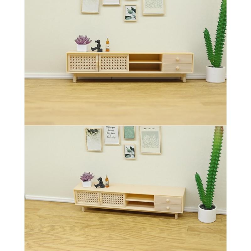Realistic Miniature TV Stand Realistic Storage Cabinet for 1/12 Doll House Landscape Scene Setting Display Accessories