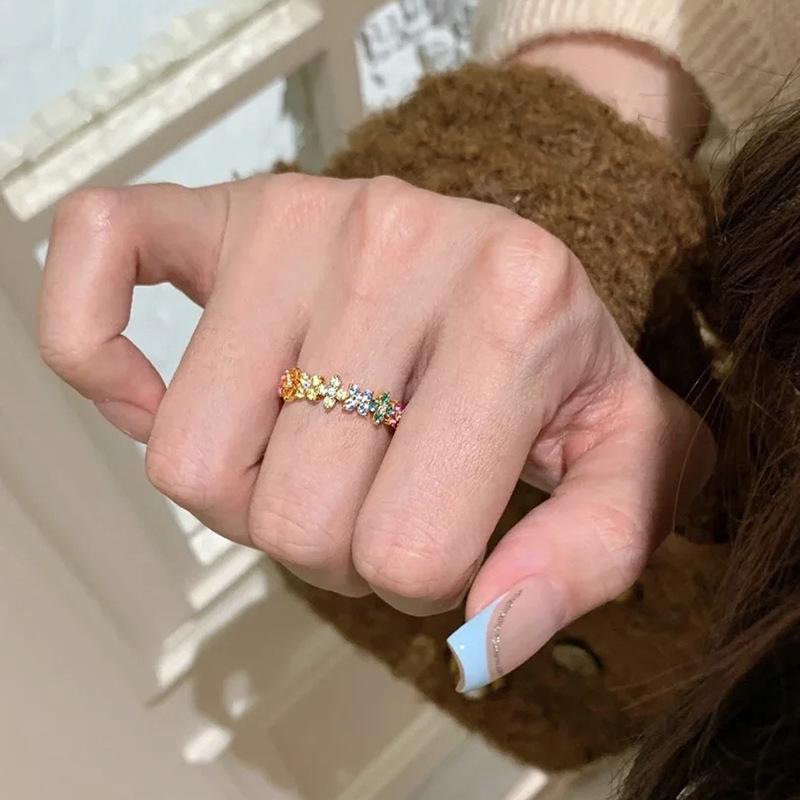 Zhuozhifan S925 Silver Dopamine Camouflage Colored Diamond Ring - Light Luxury Fashion Style