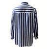 Women's Casual Loose Striped Top Long Sleeve Shirt With Pockets