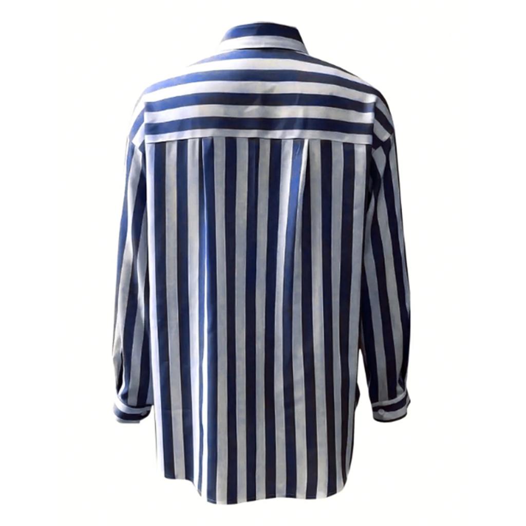 Women's Casual Loose Striped Top Long Sleeve Shirt With Pockets
