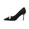 1-Pointed High Heels Women's Stiletto Pearl Single Shoes Temperament Celebrity Solid Color Super High Heel Suede
