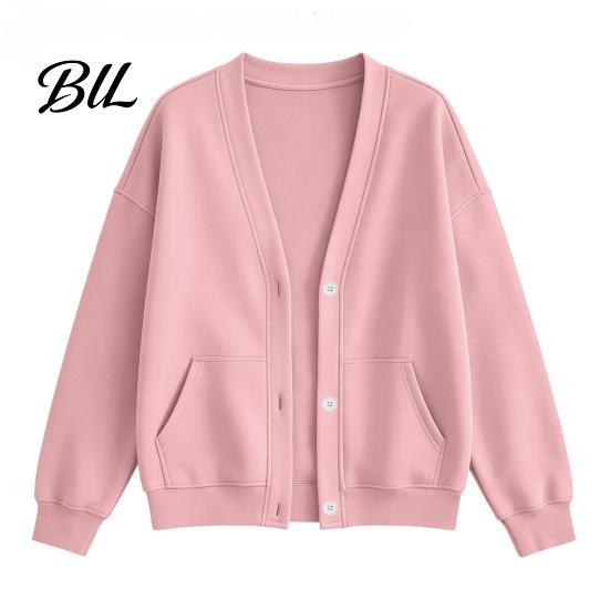 Giacca Casual Autunno Inverno Donna Cardigan con Bottoni Scollo a V, Felpa Oversize Monocolore con Cardigan Scollo a V Doppia Tasca, Manica Lunga