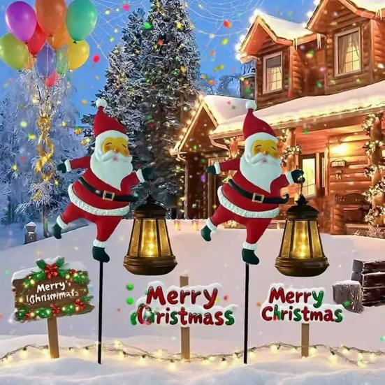 Lawn Decorative Light Solar Santa Claus Watering Can LED Light Solar Powered Outdoor Waterproof Christmas Pathway Decoration
