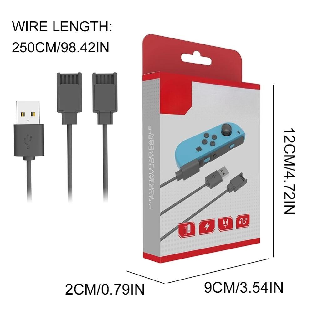 USB Charger Cable for Joycon Controller 2 In 1 Portable Charger Cable 2.5M Travel Charging Cables for Switch Controller Charger