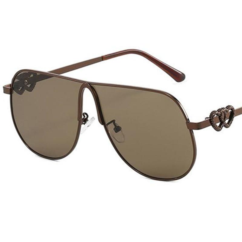 

Fashion Sun Glasses Women Anti-UV Spectacle Oversize Frame Google Personality Double Heart Temples Ornamental Women Sunglasses as picture коричневый