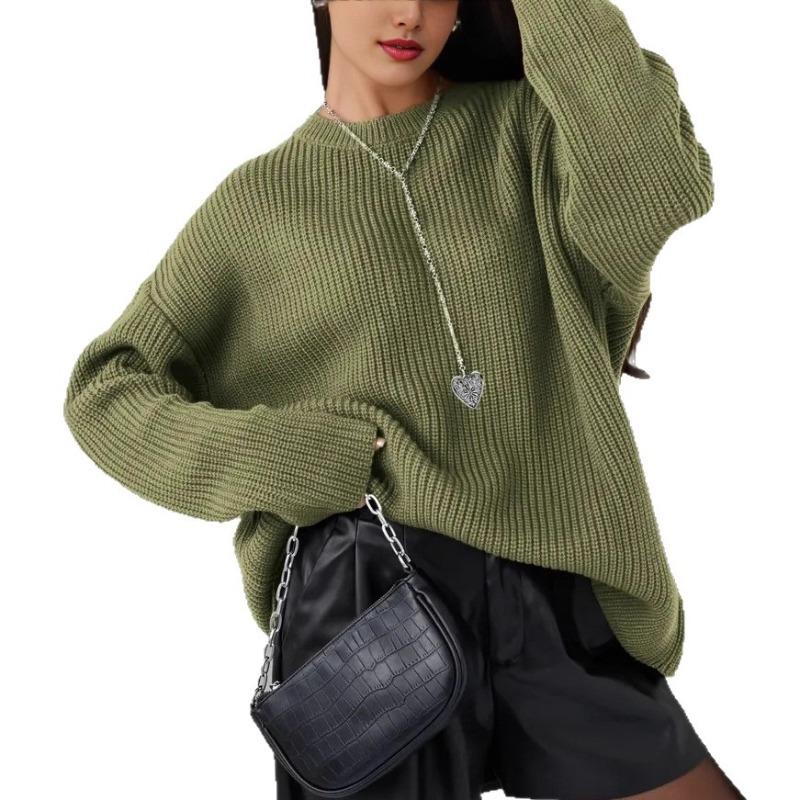 Retro Knit Sweater Women's Round Neck Pullover Sweater Loose Women's Clothing