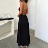 European Beautiful Woman Style, Fashionable and Sexy Thin Shoulder Strap Backless Long Solid Color Elegant Dress, Women's Clothing