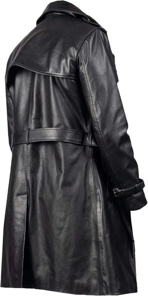 Causal Biker Belted Handmade Lambskin Men's Stylish Trench Coat Black Leather