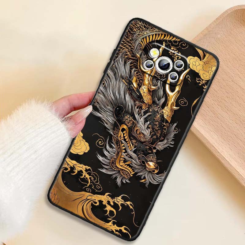 Fashion Dragon Illustration Phone Case For Xiaomi Mi Poco F3 F4 F5 F6 X3 X4 X5 X6 X7 M3 M4 M5 M6 M7 GT Pro 5G Black