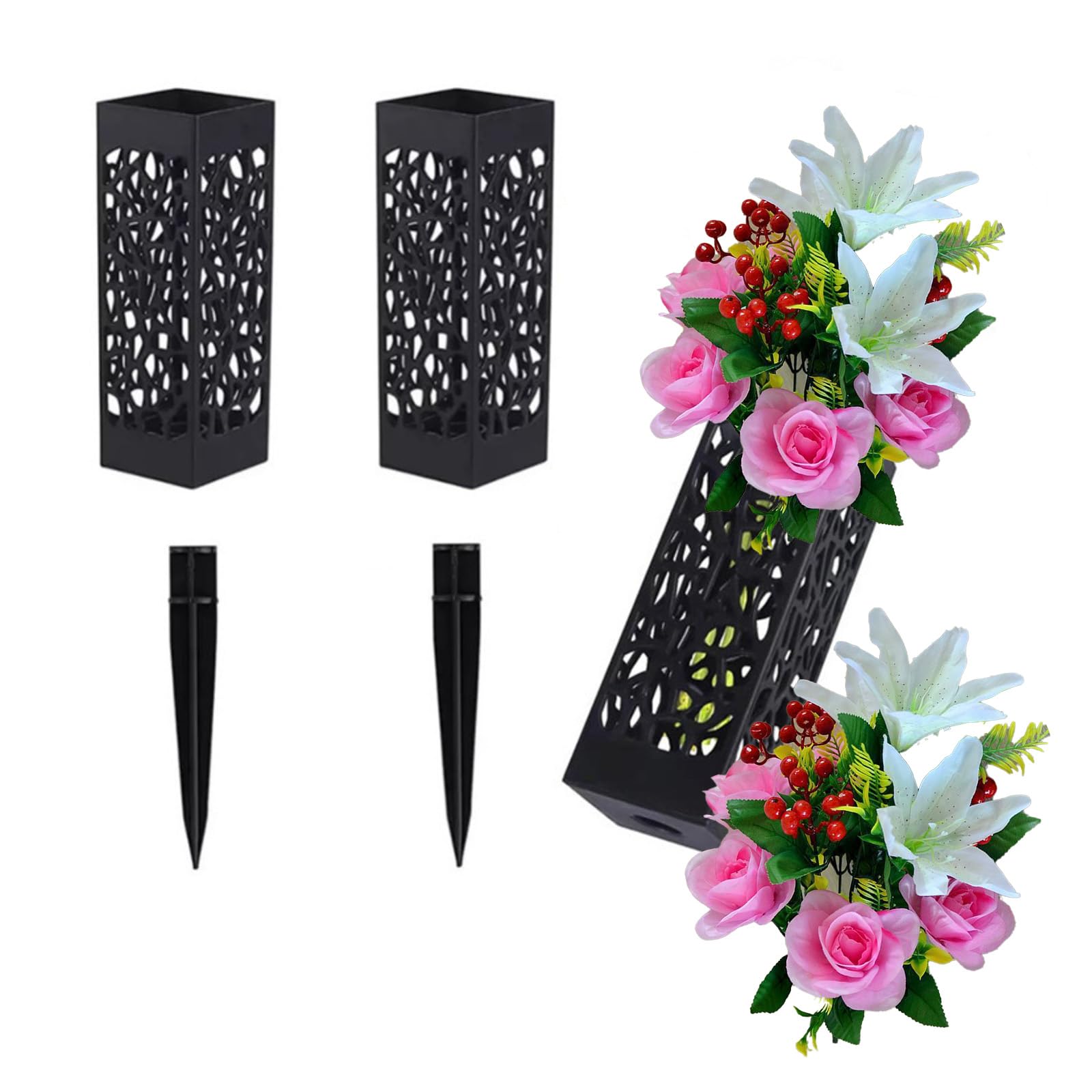 

nijimomo Portable Flower Vase Set with Artificial Flowers for Buddhist Altars, Grave Visits, and Memorial Services (White Lilies)