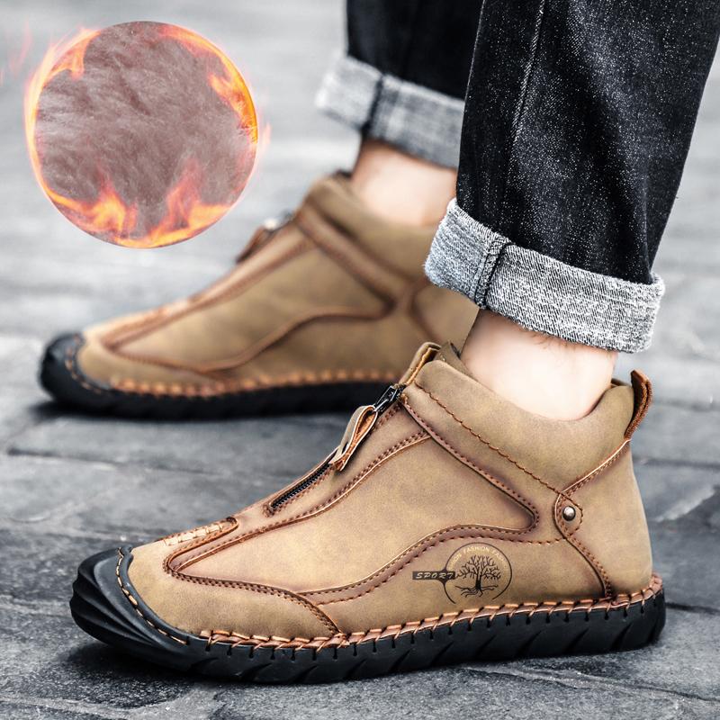 Fashion Men Casual Handmade Shoes Autumn Winter High Quality Comfortable Fur Plush Soft Lightweight Non-slip Trend Hiking Driving Warm