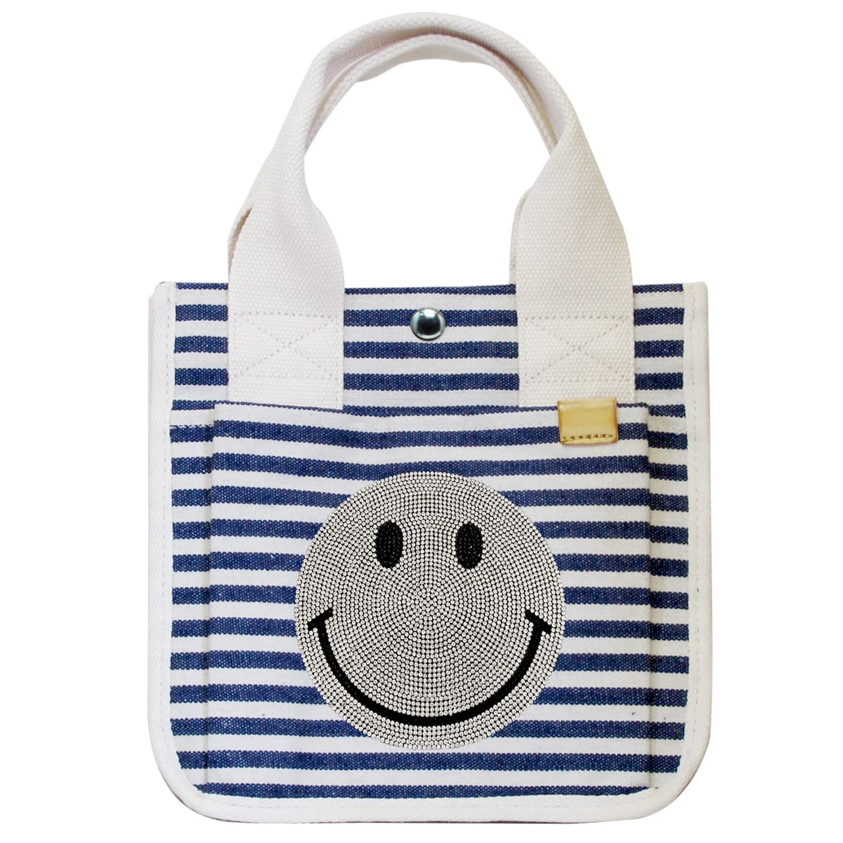 

[DIVA Rose] Mini Tote Bag, Small, Lightweight, Canvas, Dividers, Pockets, Smile (Border Blue)