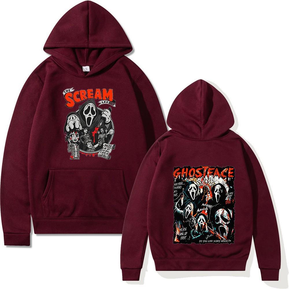 2026 Screams, Surrounding Cartoon Printed Sweater Autumn and Winter Casual Versatile Men's and Women's Long-sleeved Hoodie