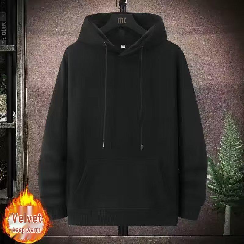 2024 Men's High-End Solid Color Fleece-Lined Hoodie for Autumn/Winter