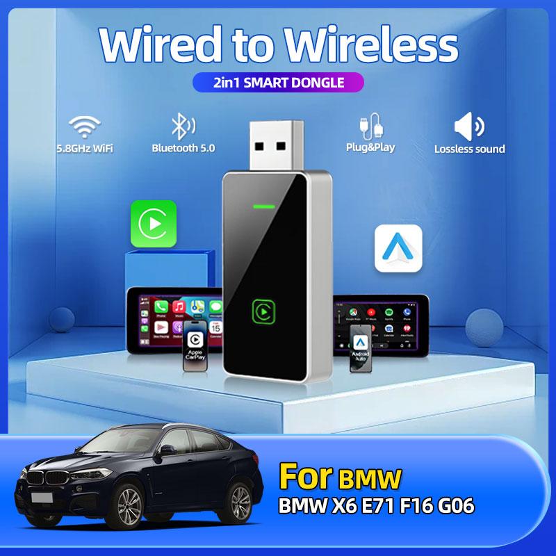Carplay Wireless Adapter Android Auto 2in 1 Smart Dongle 2025 5G WIFI For iphone Android Phone For BMW X6 E71 F16 G06