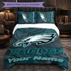 Philadelphia Eagles Customized Name Text Bedding Set, 1 Duvet Cover & 2 Pillowcases Personalized Bedroom Gift