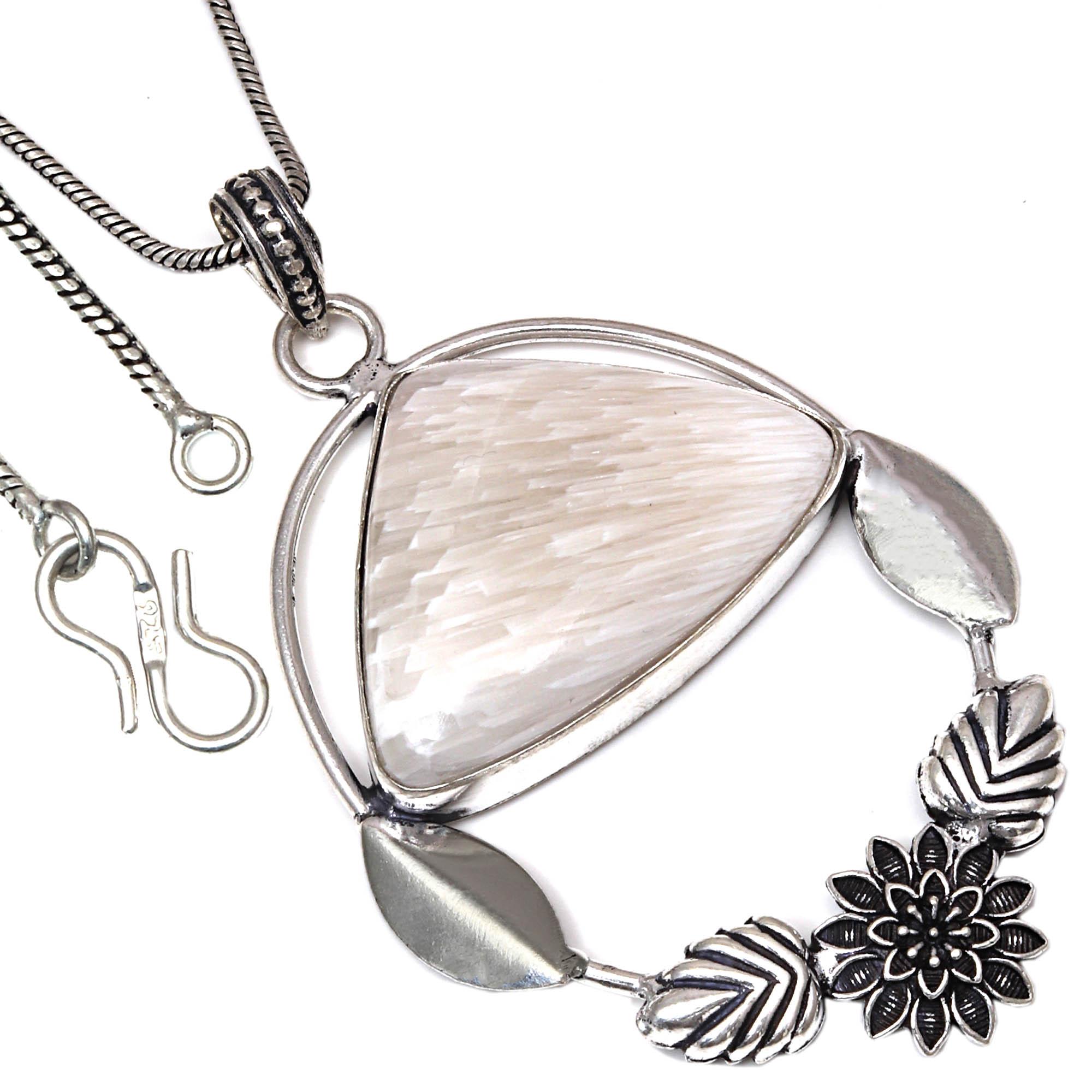 

Pendant Scolecite Shell Gemstone Handmade Gift For Her Silver Jewelry 3