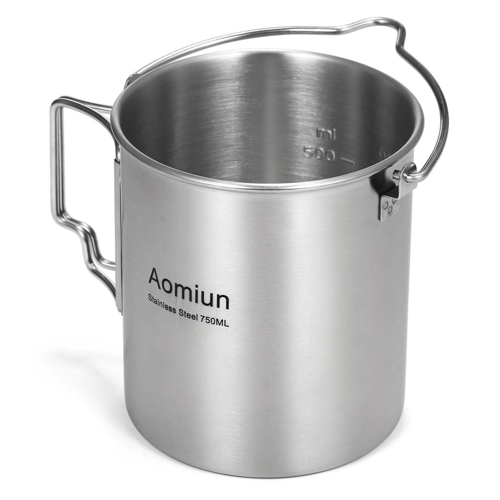 Aomiun 750ml Stainless Steel Pot Portable Water Mug Cup with Lid and Foldable Handle Outdoor