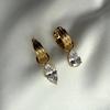 European and American vertical texture gold water drop diamond stainless steel stud earrings, exquisite French splicing asymmetric earrings